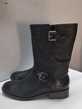 Naturalizer Black Leather Mid-Calf Buckle Boots Size 9W